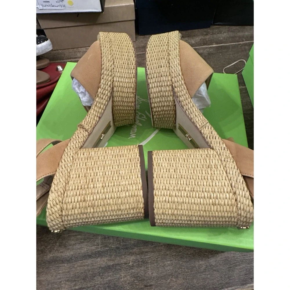 New Womens Sam Edelman Immie Ankle Strap Sand Suede Heeled Sandals Size 10 M